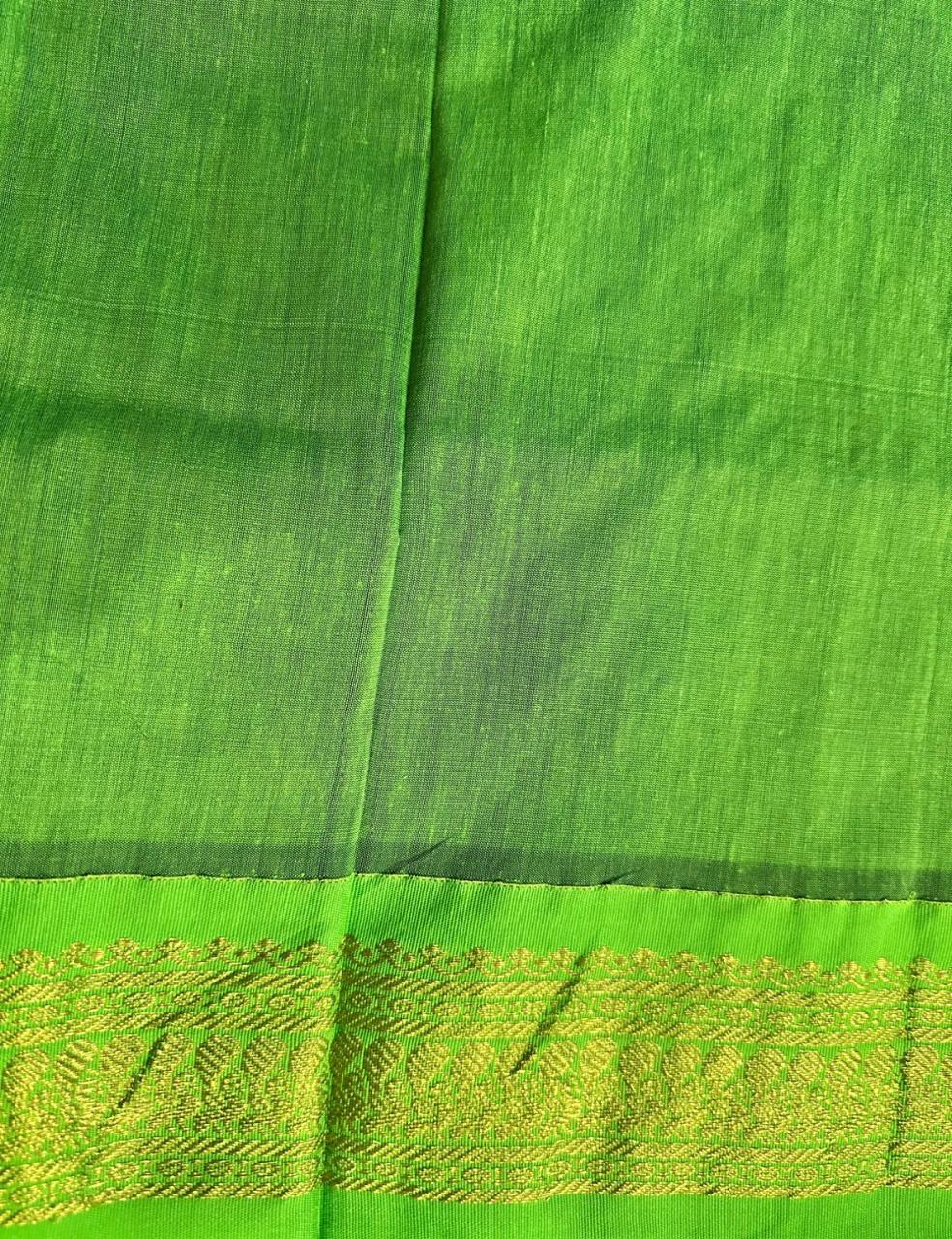 Royal Blue and Parrot Green Kalyani Cotton Saree with Zari Border