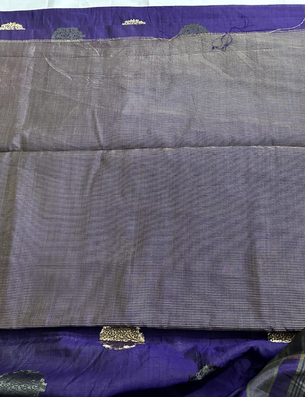 Deep Violet Tussar Silk Saree with Hand Block Leaf Prints and Tassel Finish