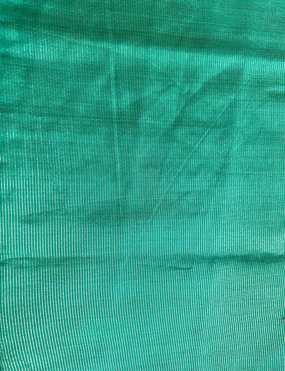 Sea Green Tussar Silk Saree with Silver Zari Leaf Butta and Woven Border