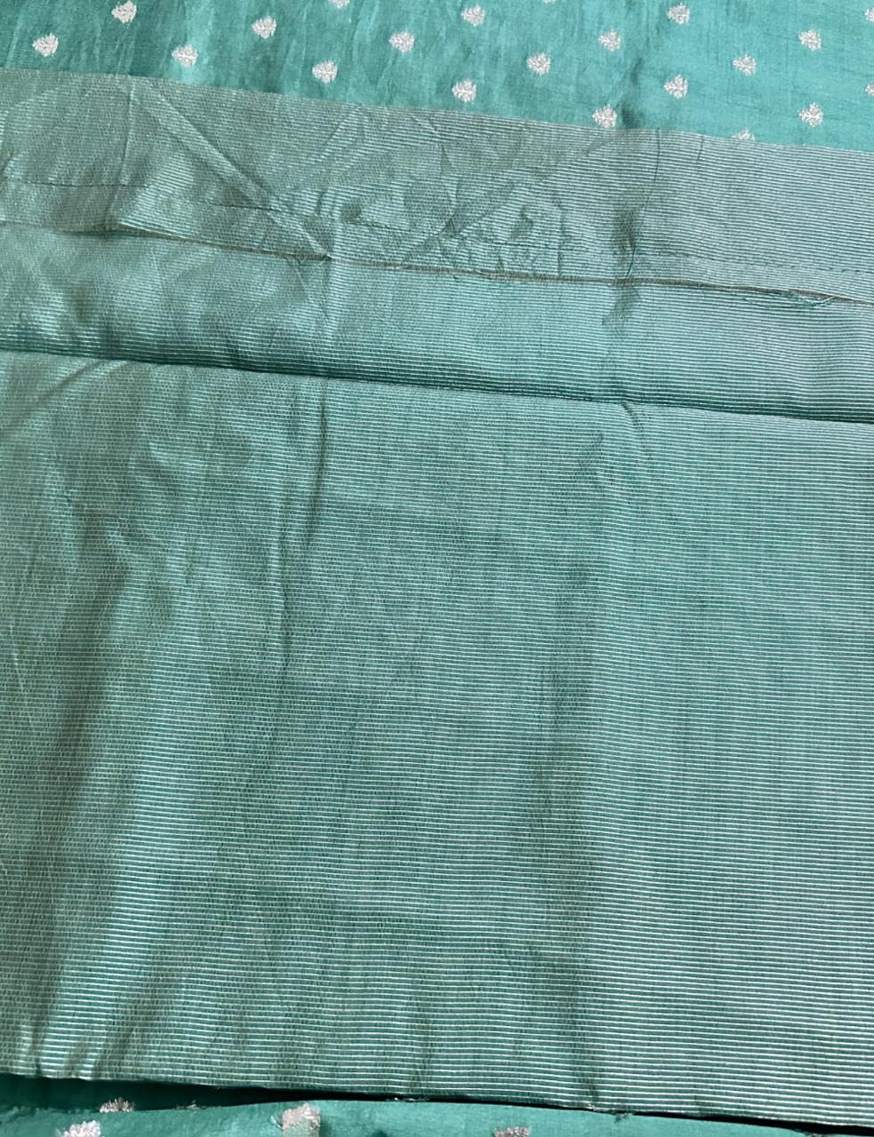 Aqua Green Tussar Silk Saree with Silver Zari Leaf Butta and Woven Border