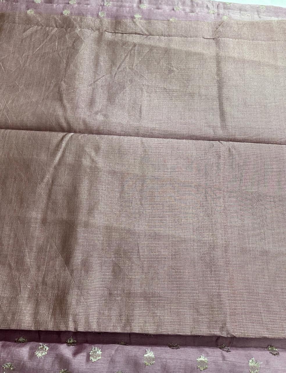 Lavender Pink Tussar Silk Saree with Silver Zari Butta and Contrast Woven Border