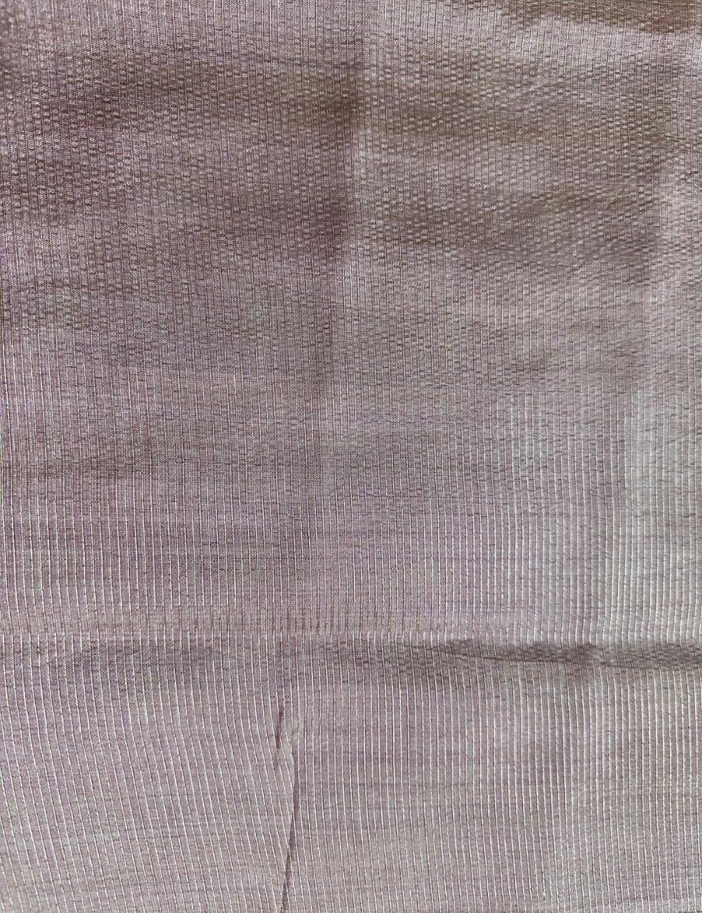 Lavender Pink Tussar Silk Saree with Silver Zari Butta and Contrast Woven Border