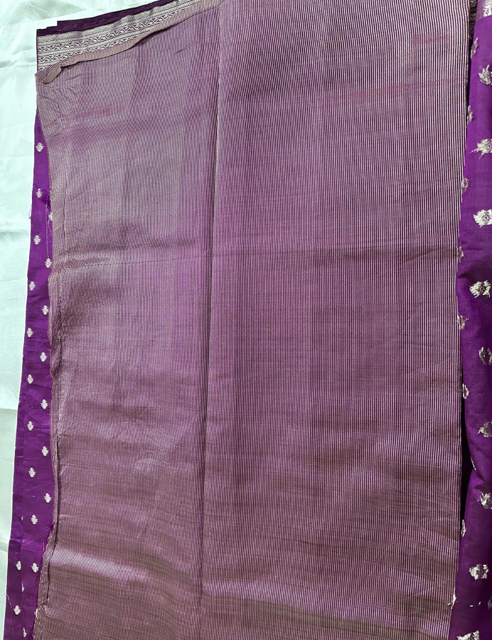 Royal Purple Tussar Silk Saree with Silver Zari Leaf Butta and Tassel Finish