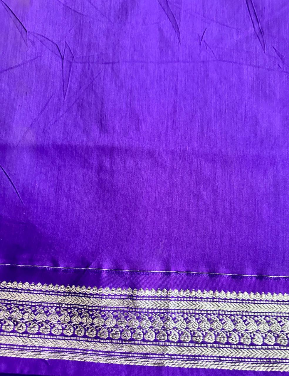 Royal Violet Tussar Silk Saree with Silver Zari Peacock Weaving and Tassel Border