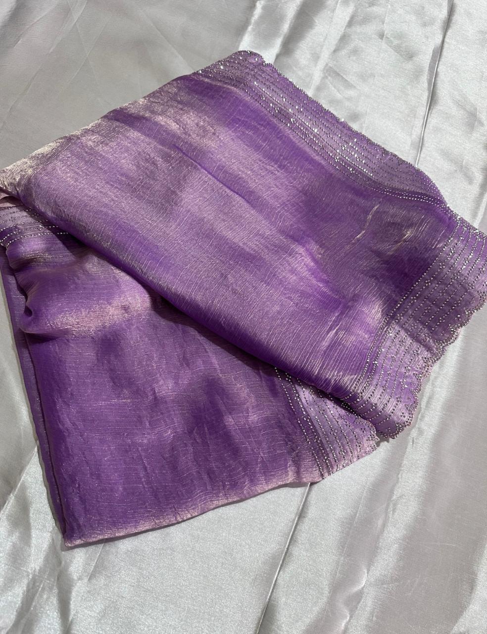 Lavender Space Silk Saree with Elegant Cutwork Border and Subtle Sheen