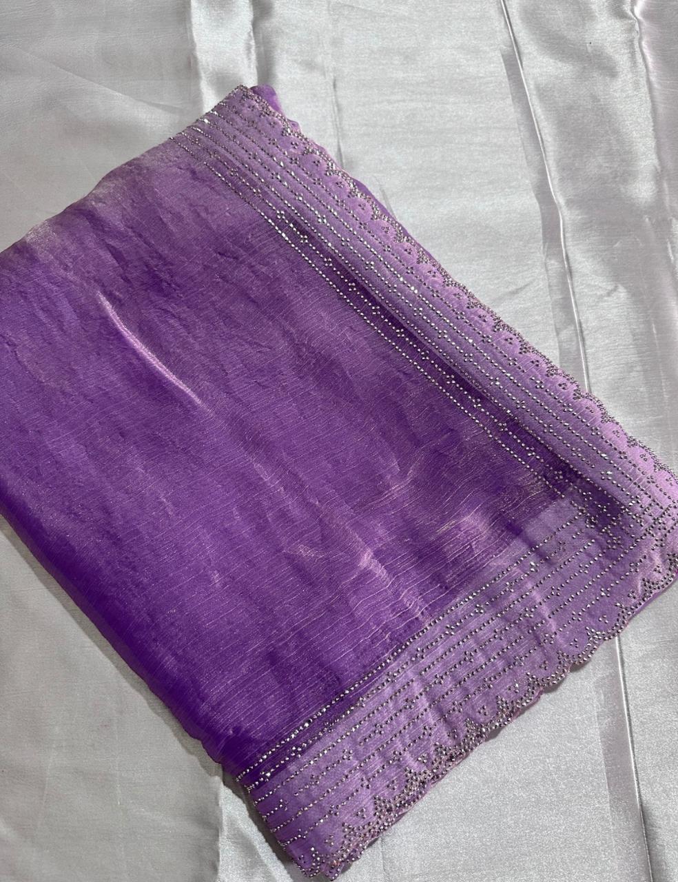 Lavender Space Silk Saree with Elegant Cutwork Border and Subtle Sheen