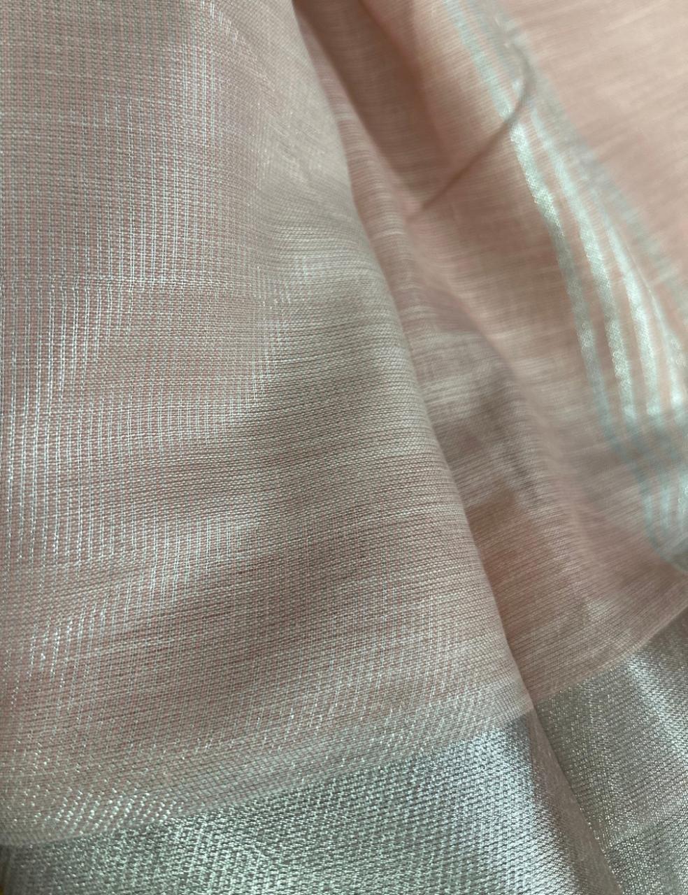 Graceful Pink Linen Saree with Colorful Tassels