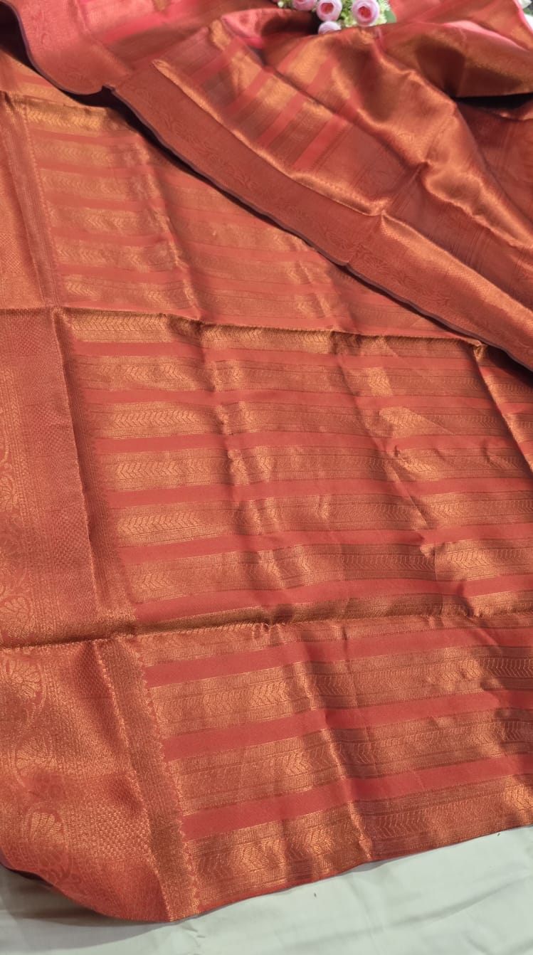 Elegant Burnt Orange Pure Silk Saree with Subtle Zari Weaving