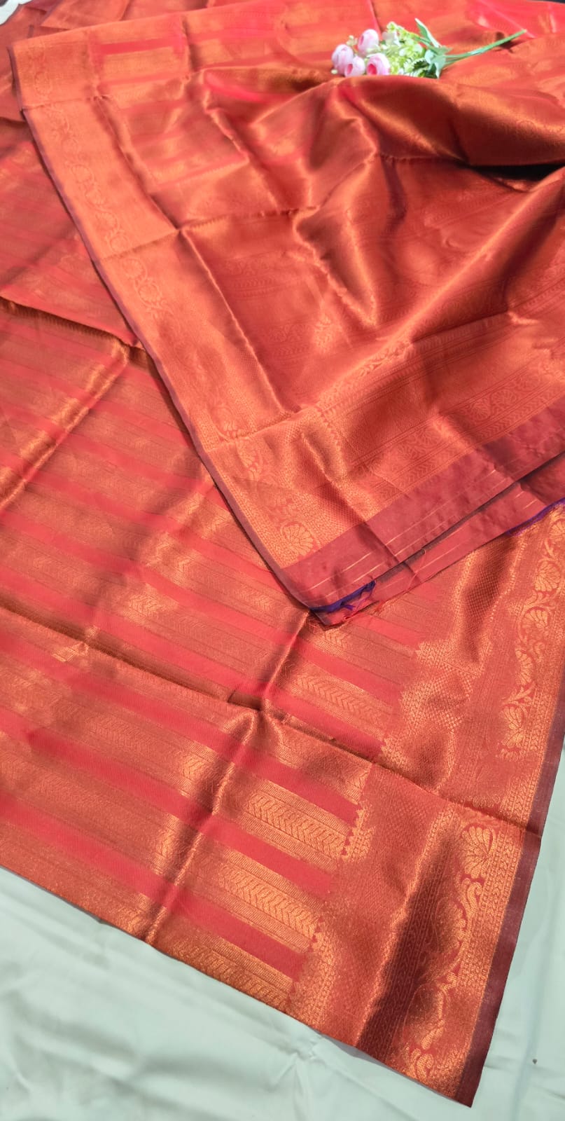 Elegant Burnt Orange Pure Silk Saree with Subtle Zari Weaving