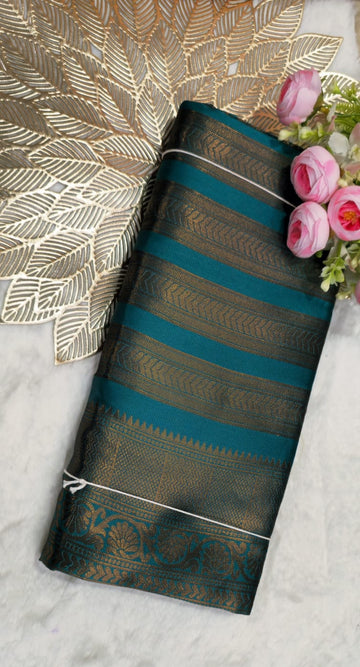 Majestic Deep Teal Green Pure Silk Saree with Antique Zari Weaving
