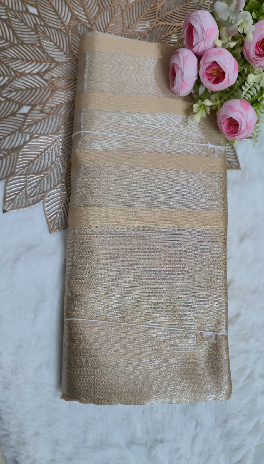 Sandal Pure Silk Saree with Elegant Self-Weave and Lustrous Finish