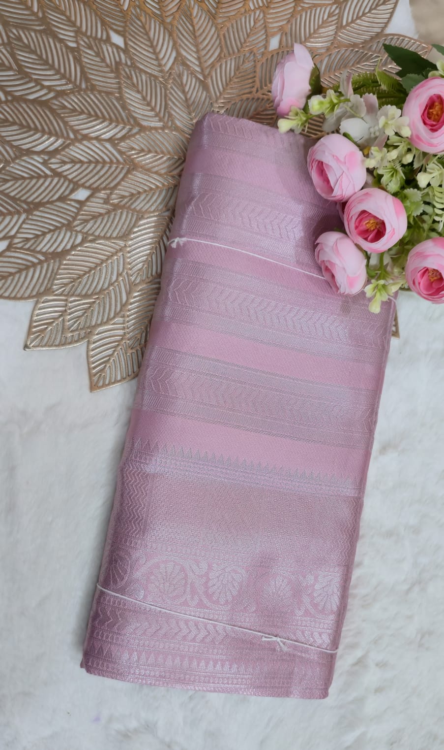 Ethereal Pastel Pink Silk Saree with Elegant Self-Weave Detailing