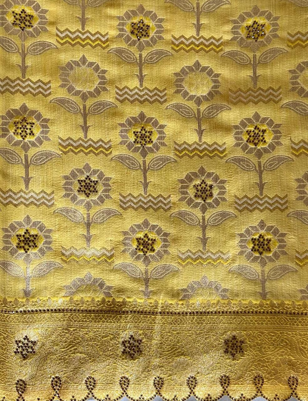 Sunshine|Yellow Soft Saree with Elegant Cutwork Blouse Design