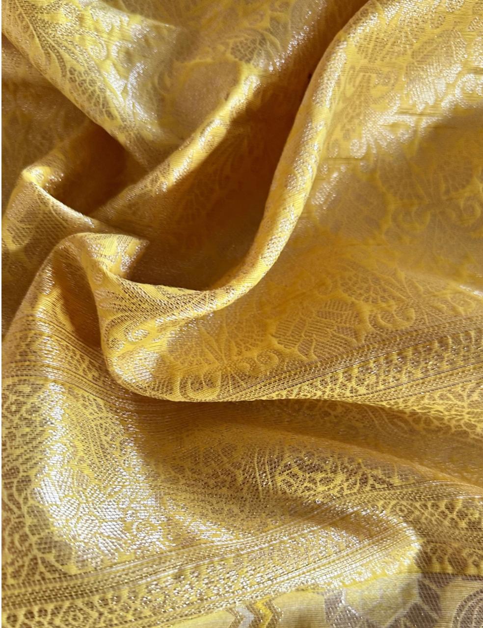 Sunshine|Yellow Soft Saree with Elegant Cutwork Blouse Design