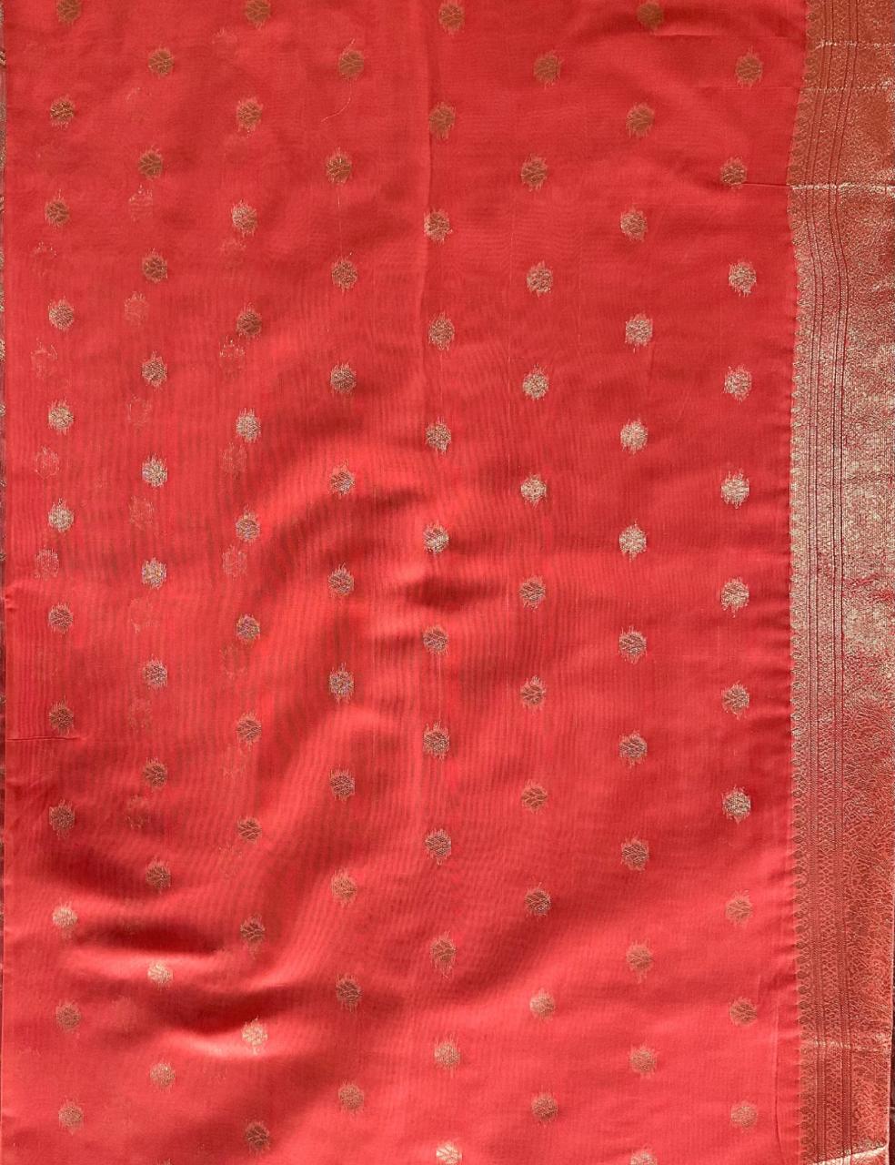 Premium Orange Floral Woven Silk-Blend Saree with Designer Border
