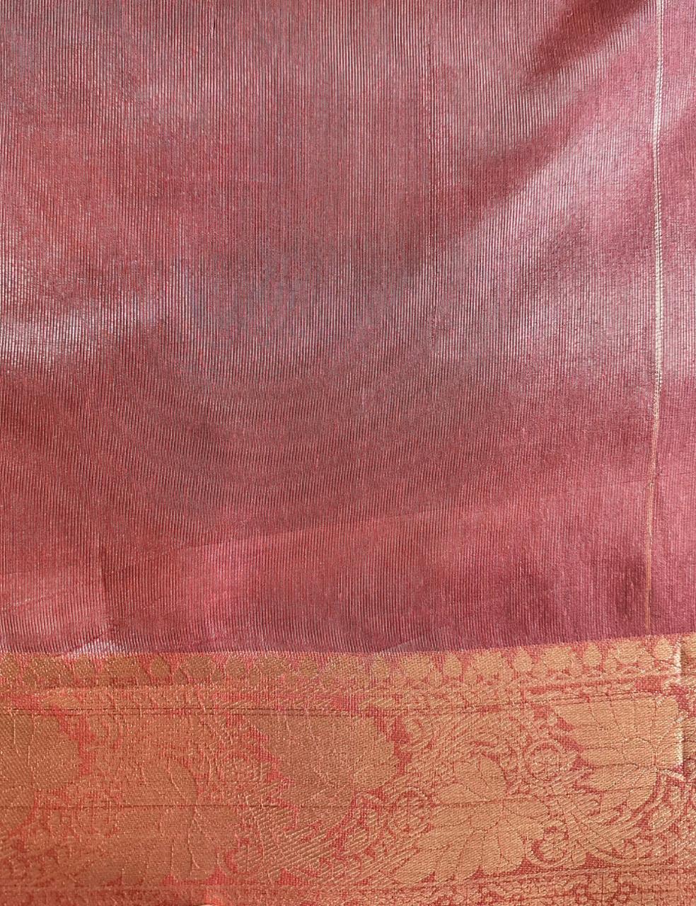 Organza Silk Saree – Sage Green Base with Maroon & Antique Gold Zari Border | Elegant Festive Wear