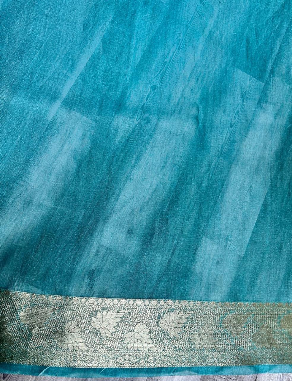 Charcoal Grey Organza Silk Saree with Multicolour Floral Print & Antique Zari Border