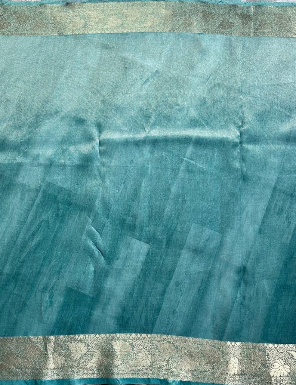 Charcoal Grey Organza Silk Saree with Multicolour Floral Print & Antique Zari Border