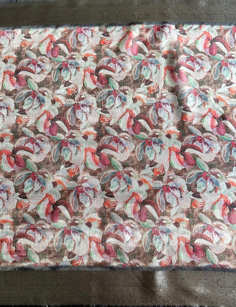 Royal Blue Organza Silk Saree with Floral Digital Print & Sea Green Zari Border