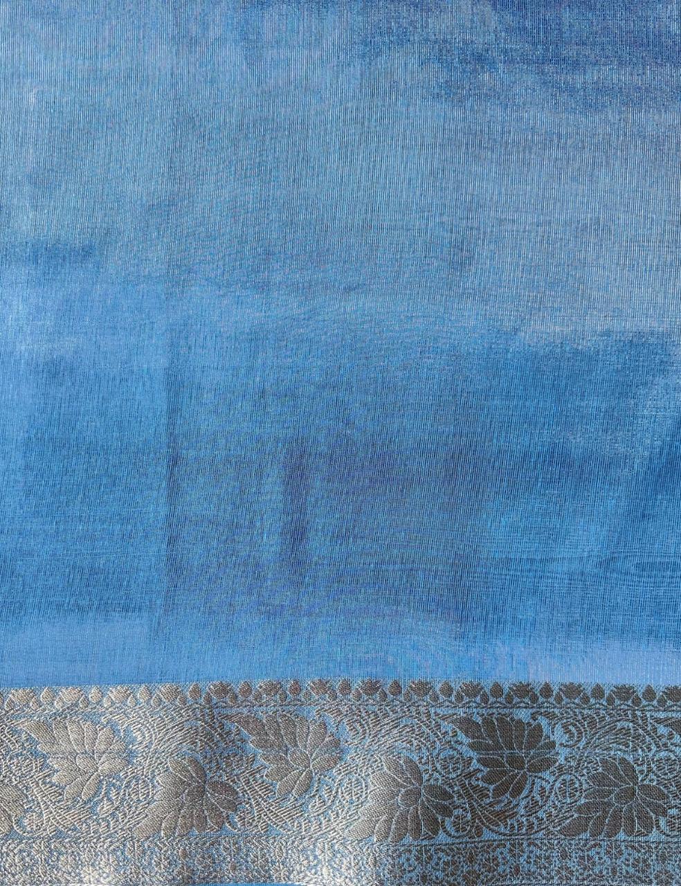 Mint Green Organza Silk Saree with Rose Floral Digital Print & Teal Zari Border