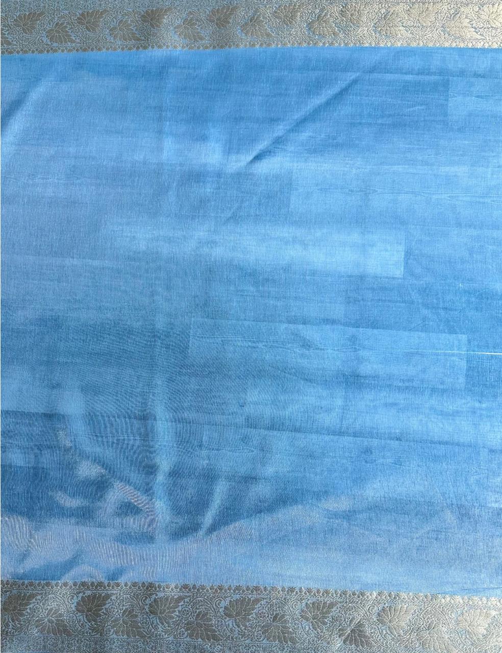 Mint Green Organza Silk Saree with Rose Floral Digital Print & Teal Zari Border