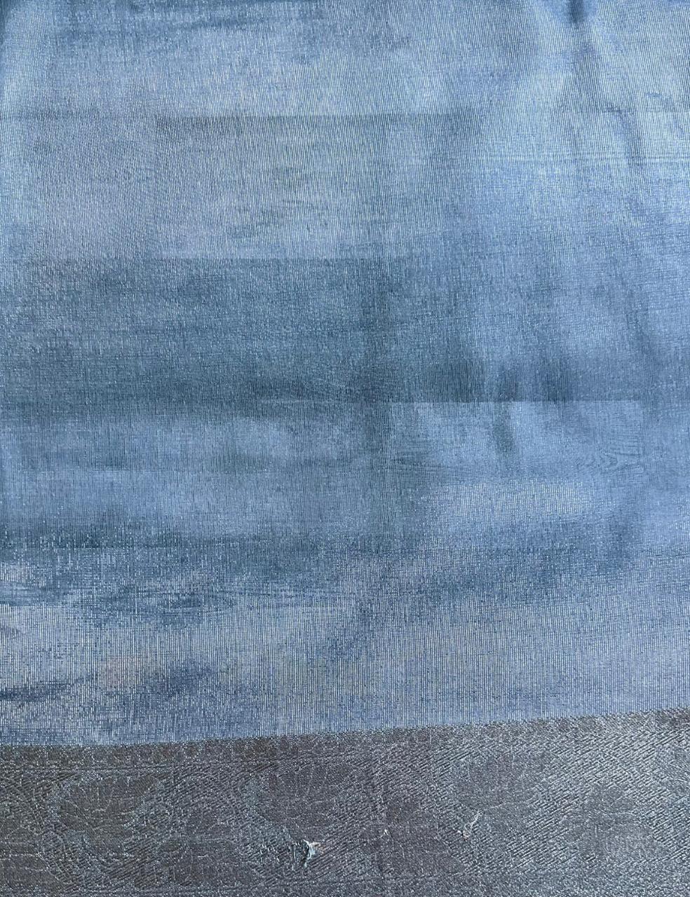 Mint Green Organza Silk Saree with Rose Floral Digital Print & Teal Zari Border