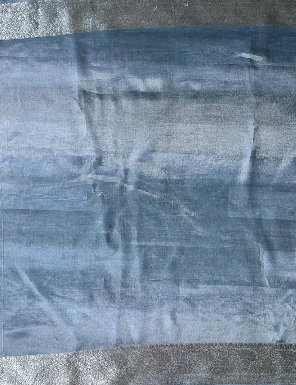 Mint Green Organza Silk Saree with Rose Floral Digital Print & Teal Zari Border