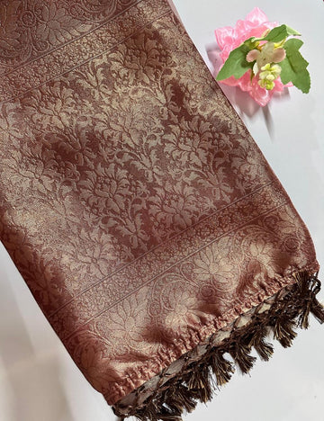 Olive Grey Organza Silk Saree with Antique Gold Zari Border