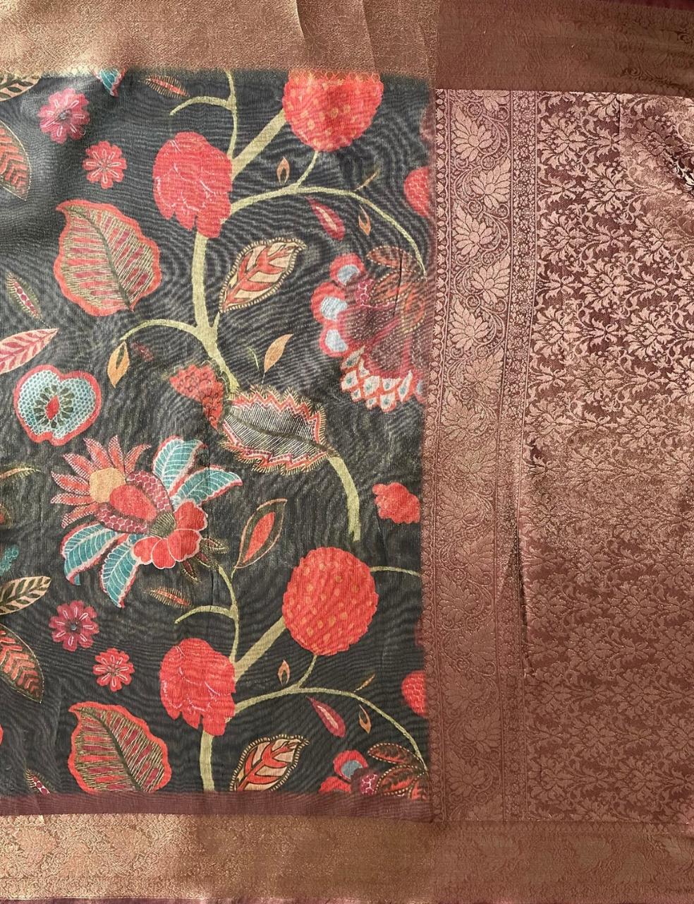 Olive Grey Organza Silk Saree with Antique Gold Zari Border