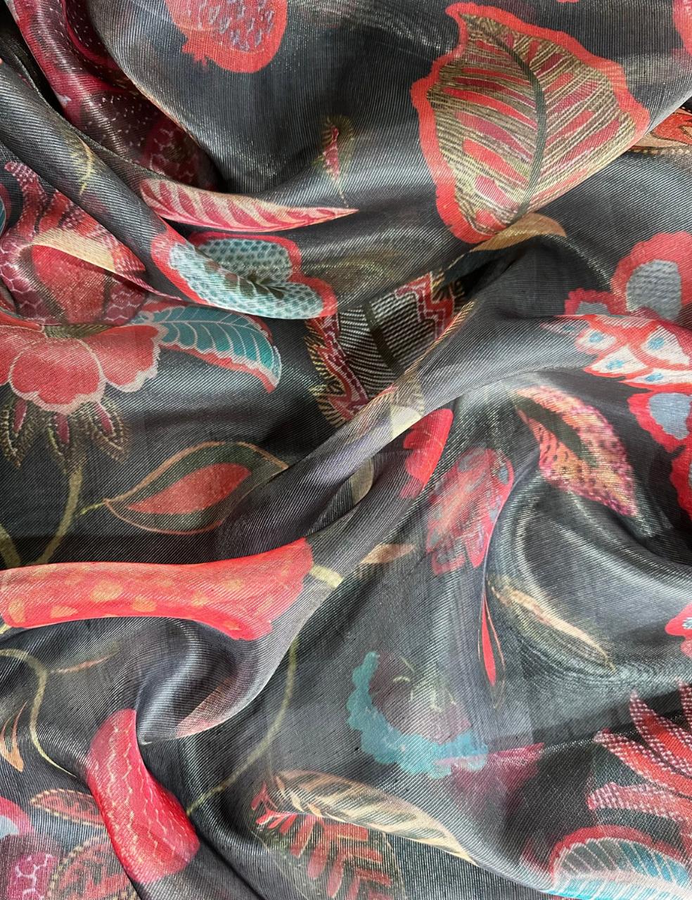 Olive Grey Organza Silk Saree with Antique Gold Zari Border