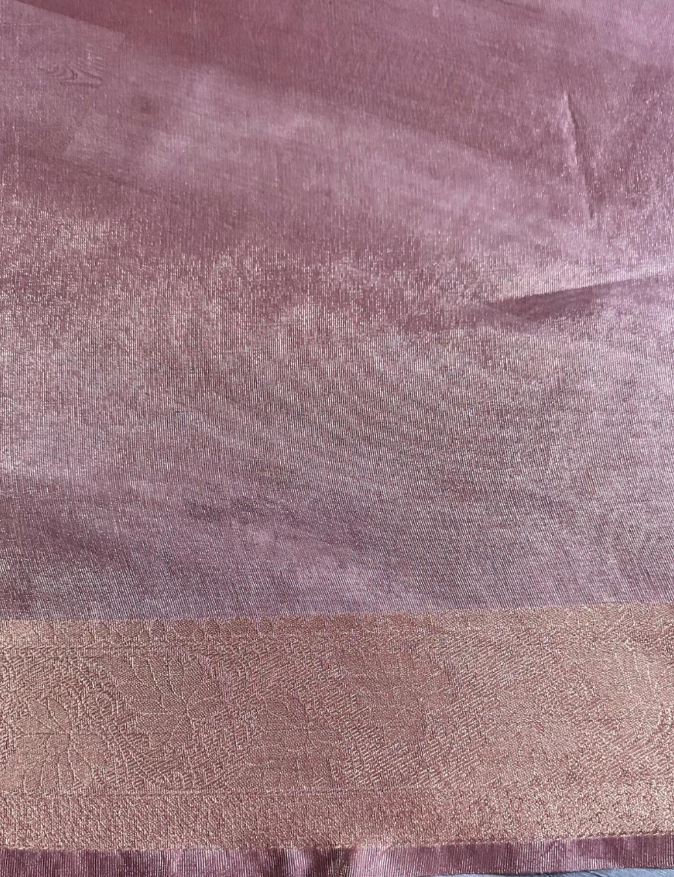 Olive Grey Organza Silk Saree with Antique Gold Zari Border