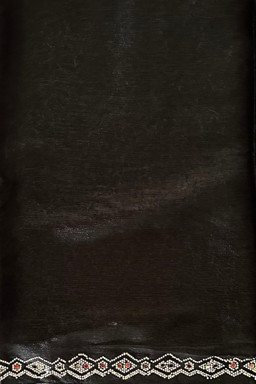 Black Saree with Stone Work Border & All-Over Dot Design