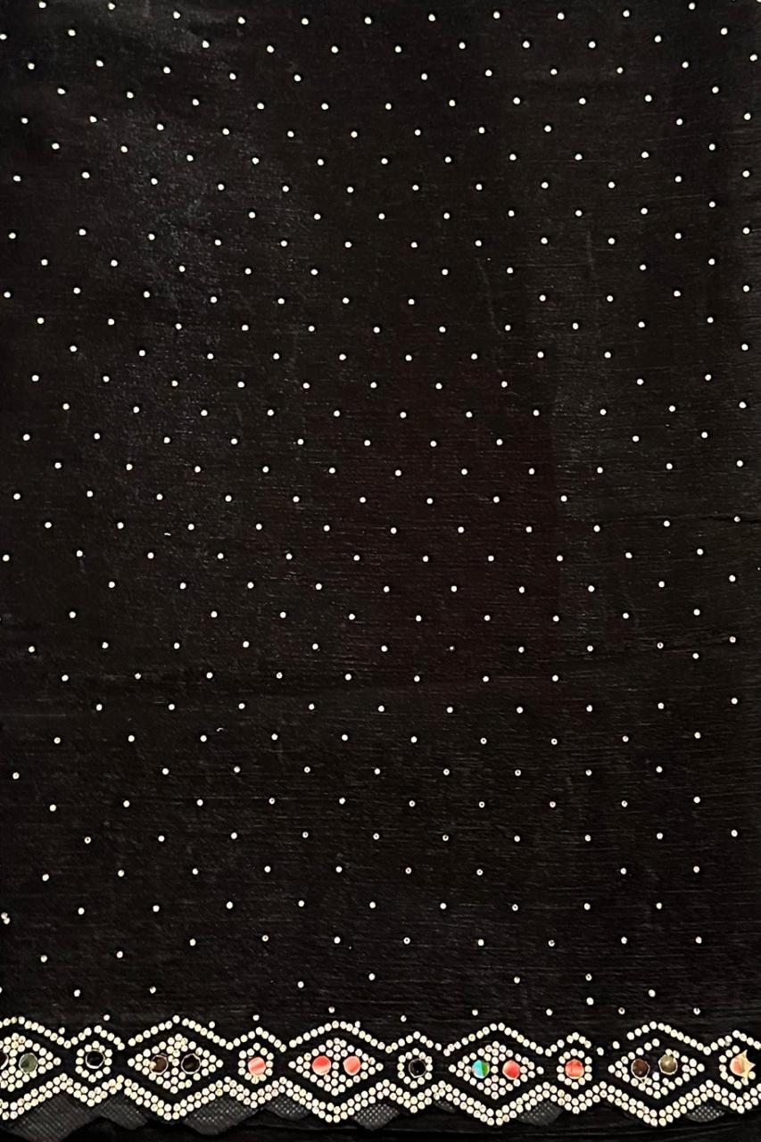 Black Saree with Stone Work Border & All-Over Dot Design