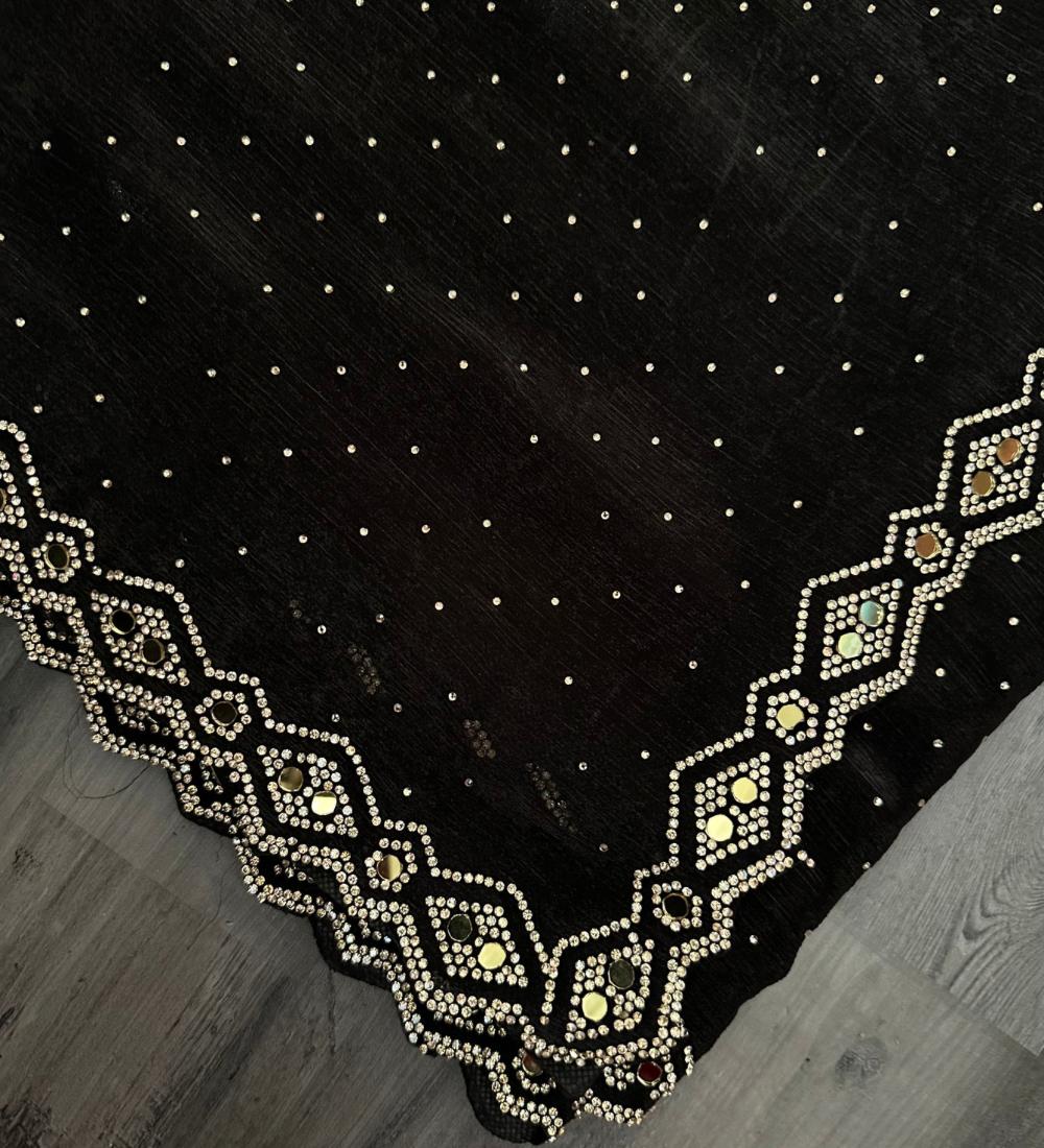 Black Saree with Stone Work Border & All-Over Dot Design
