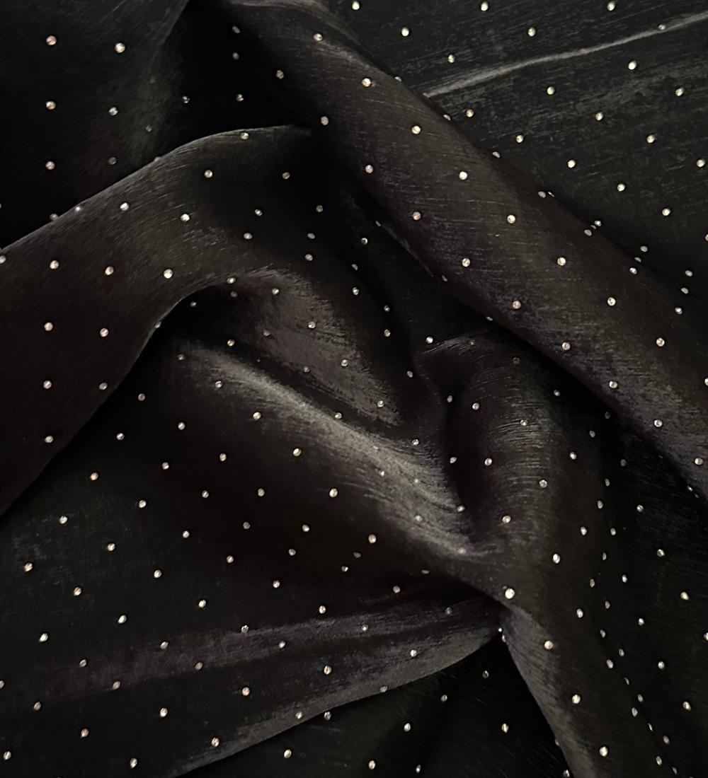 Black Saree with Stone Work Border & All-Over Dot Design