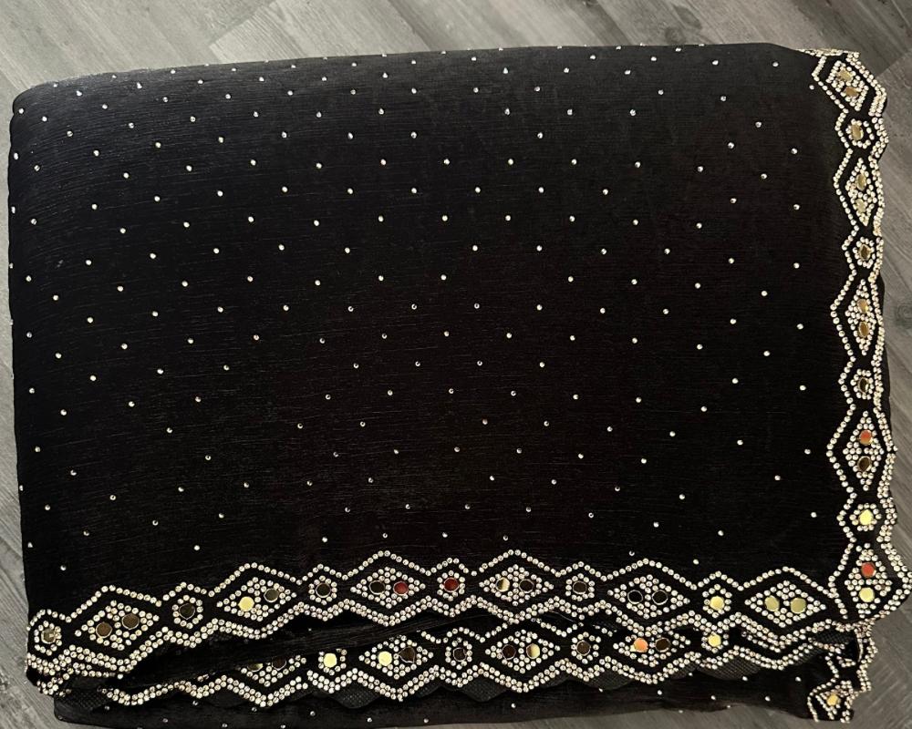 Black Saree with Stone Work Border & All-Over Dot Design