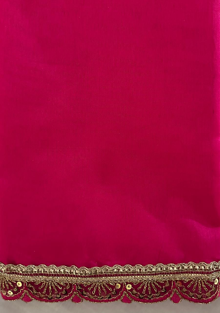 Mint Green Space Silk Saree with Magenta Pink Embroidered Border & Blouse