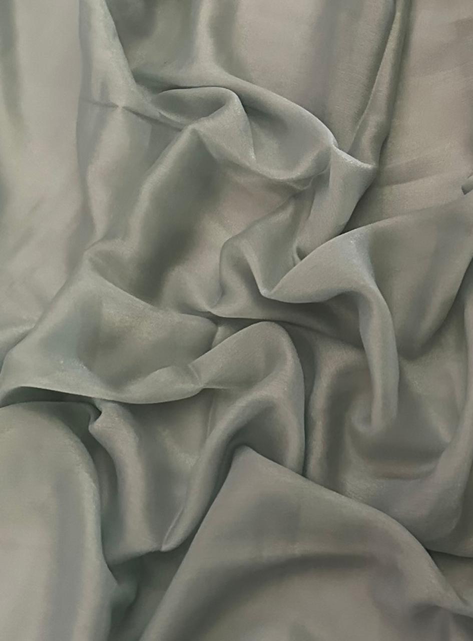 Sage Green Tissue Silk Saree with Magenta Pink Blouse & Designer Lace Border