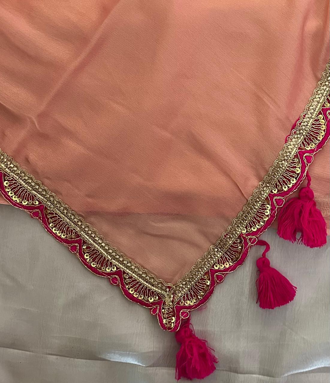 Peach Colour Soft Silk Saree with Contrast Pink Blouse & Elegant Border