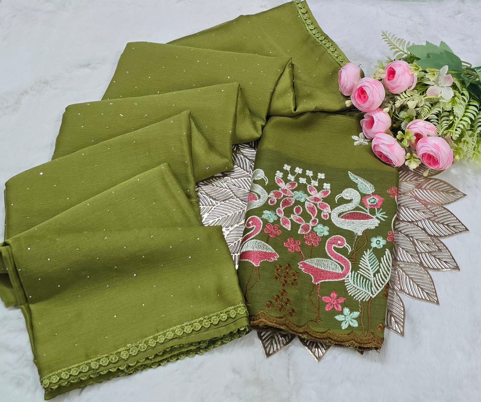 Mustard Embroiderd Blouse With Stone & Lace Detailing