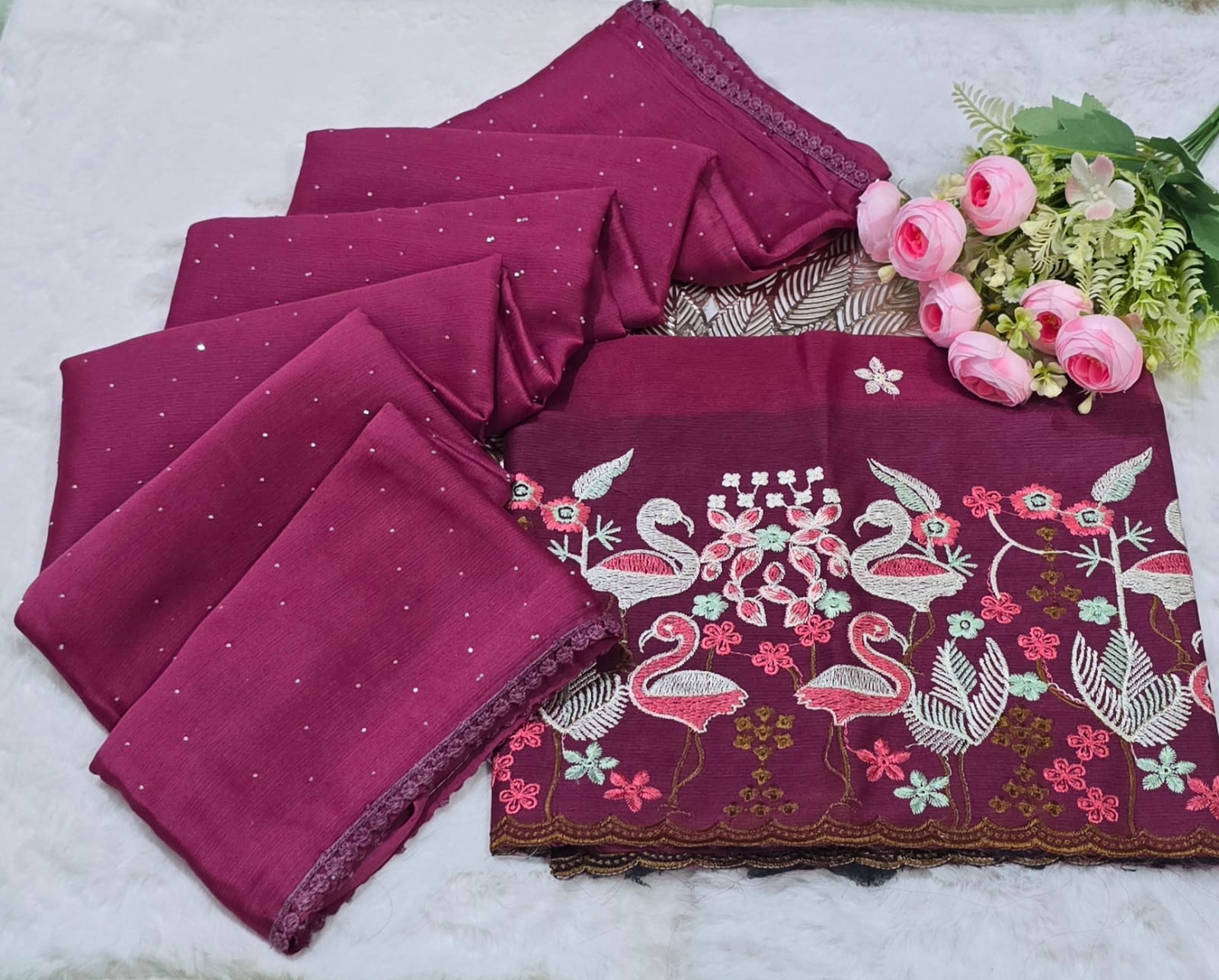 Mustard Saree With Border Lacework & Embroidered Blouse