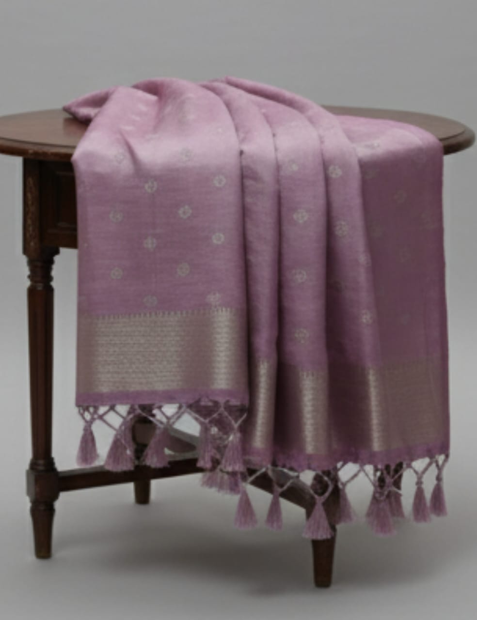 "Graceful Pink Tussar Silk Saree with Subtle Woven Motifs & Elegant Zari Border 💕"