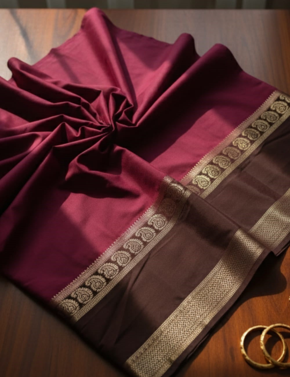 LEMON YELLOW AND NAVY BLUE CREPE SILK SAREE WITH A GOLDEN ZARI BORDER