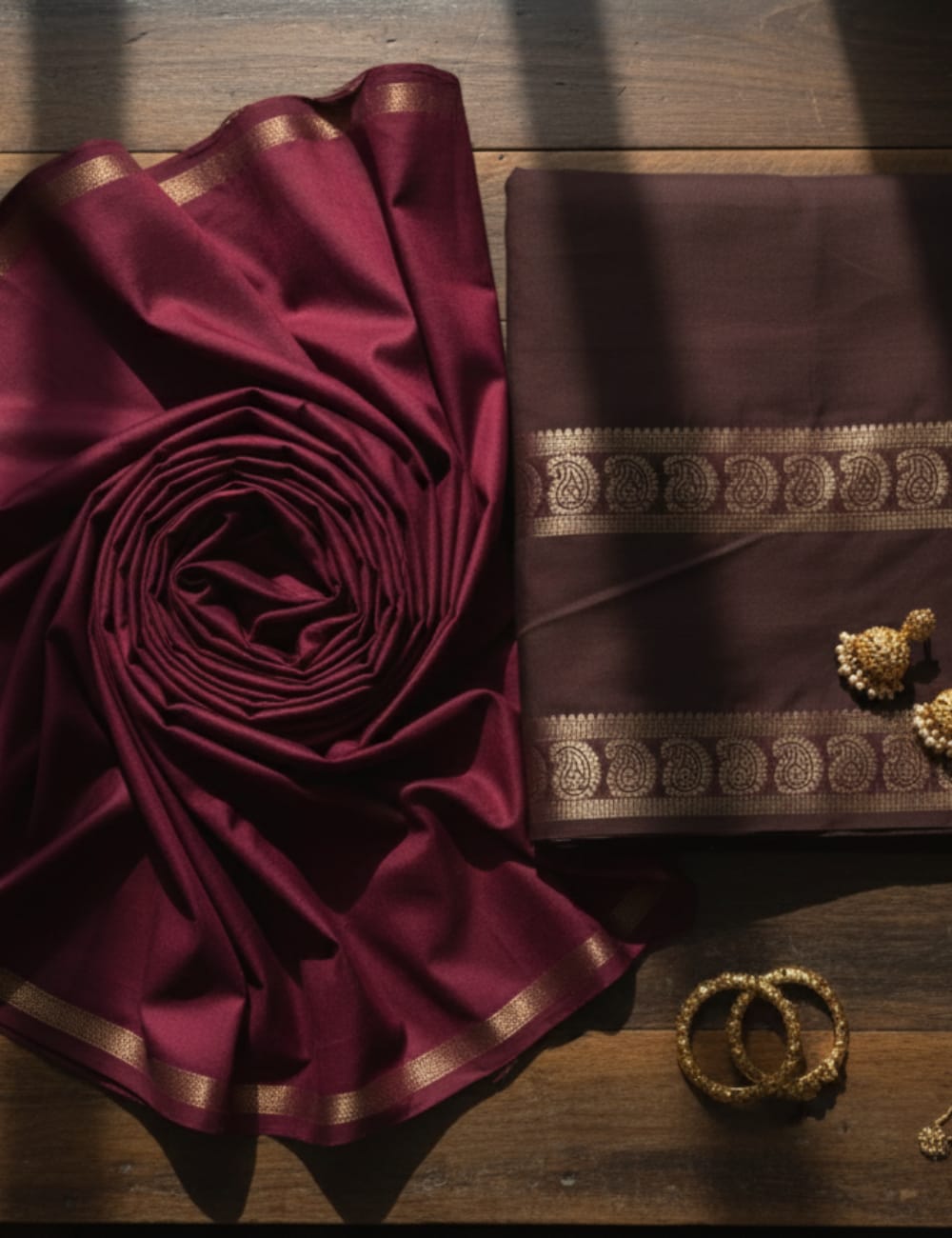 "GOLDEN CREPE SILK WITH CLASSIC GREEN CHARM"