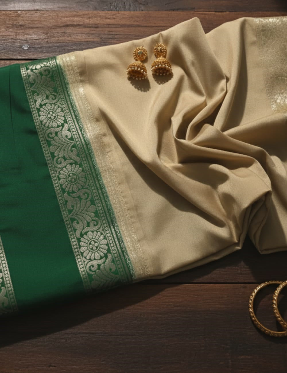 LEMON YELLOW AND NAVY BLUE CREPE SILK SAREE WITH A GOLDEN ZARI BORDER