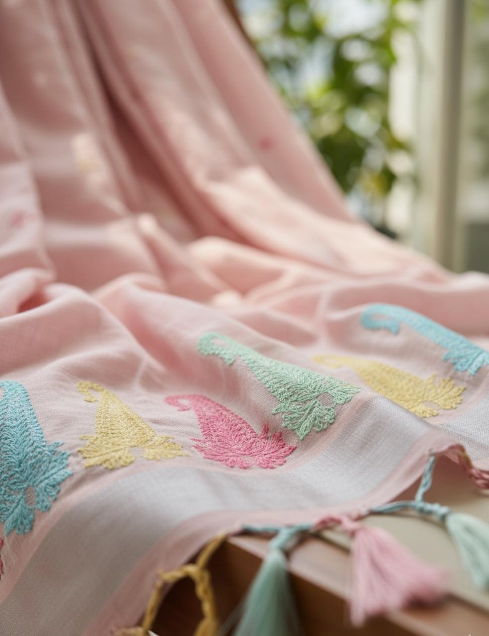 “🌈 Handloom Fabric with Colorful Embroidered Motifs ✨”