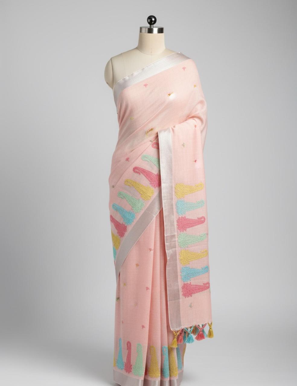 “🌈 Handloom Fabric with Colorful Embroidered Motifs ✨”
