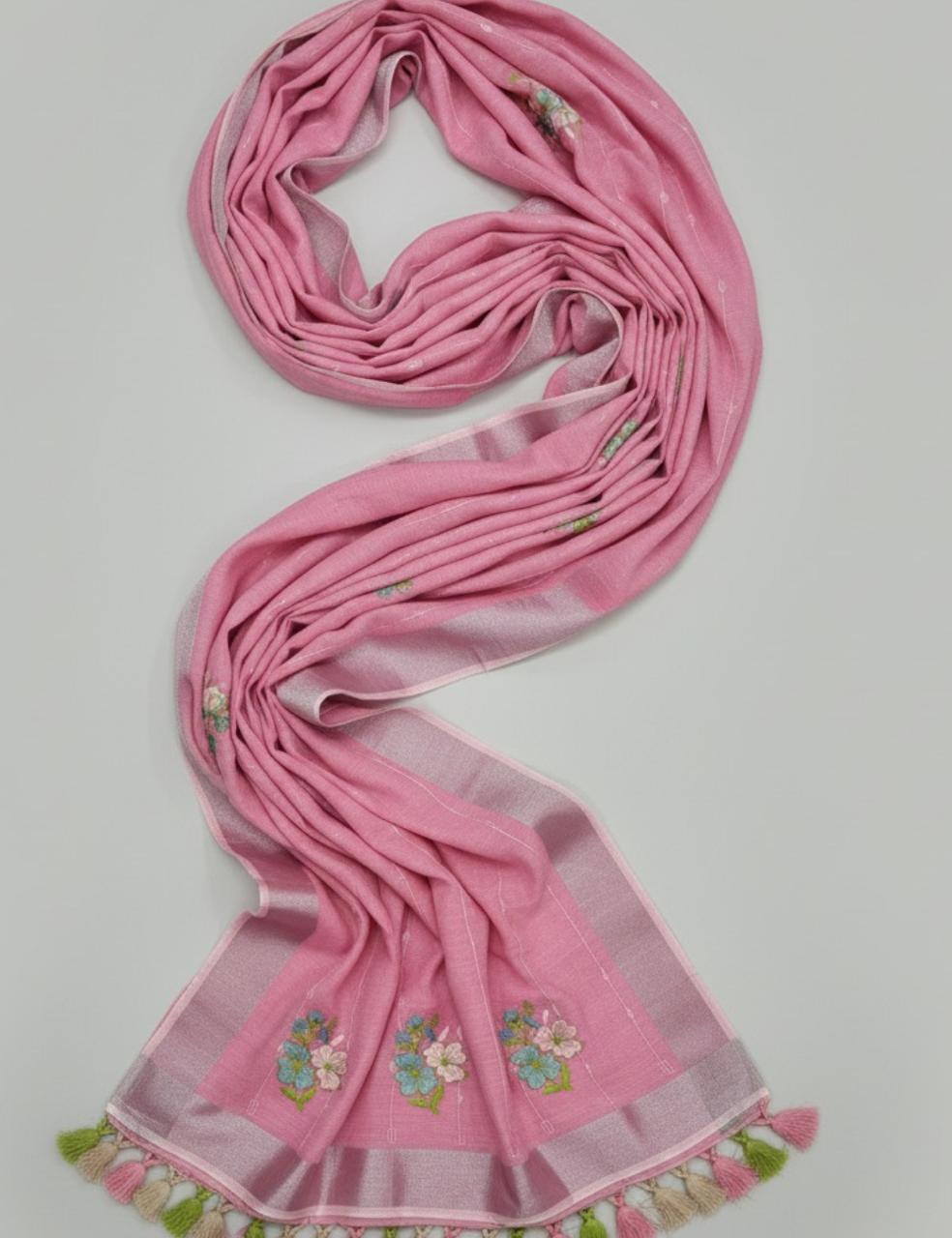 🌸 Graceful Pink Saree with Colorful Tassels 🎀✨