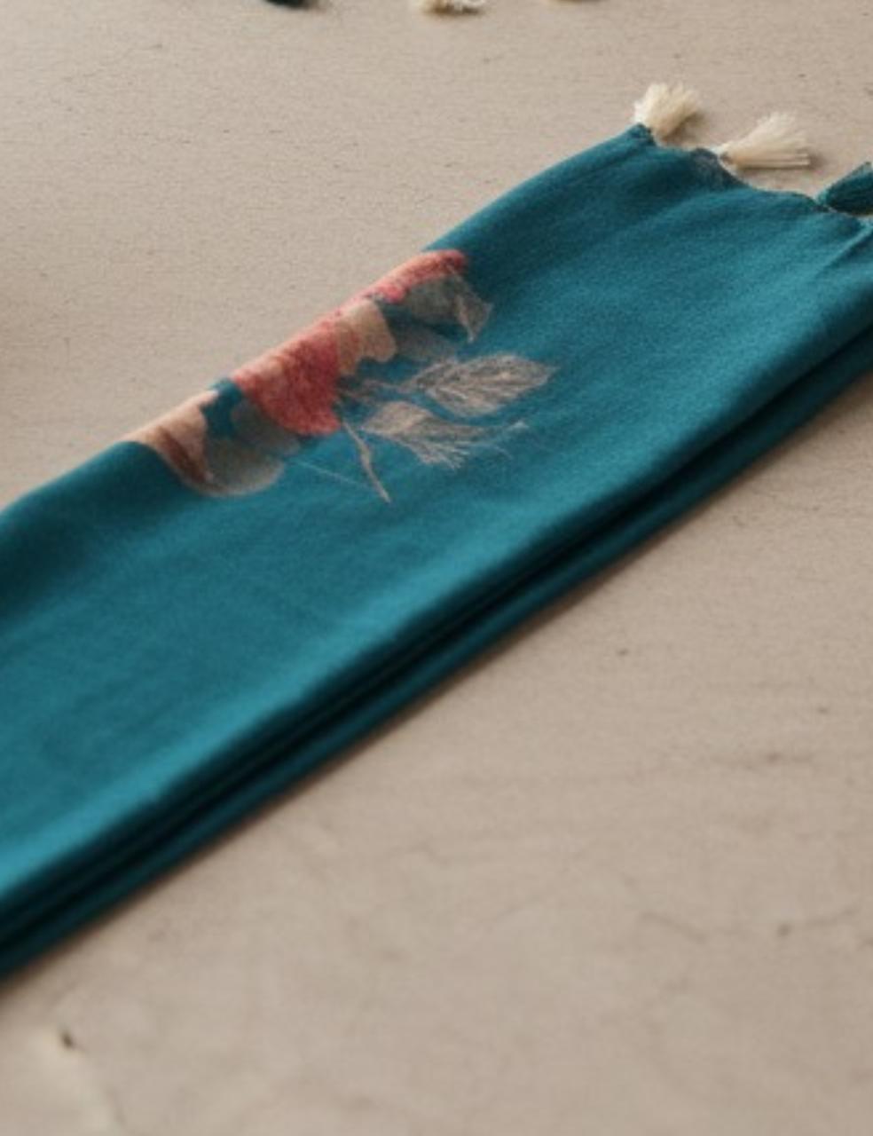 "Graceful Teal Saree with Pastel Floral Charm 🌿🌺 | Lightweight & Timeless Elegance"