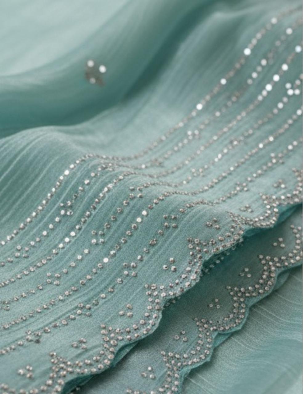 Light Sky Blue Space Silk Saree with Stone Work Border ✨
